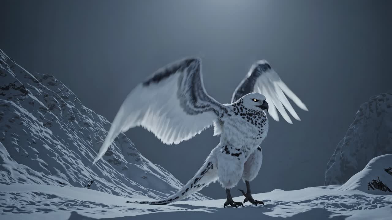 Mythical Winged Creature in Snowy Mountains