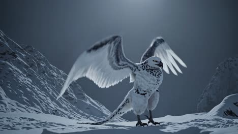 mythical winged creature in snowy mountains