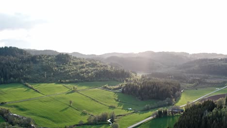 green meadows at scandinavian countryside in indre fosen, trondelag, norway