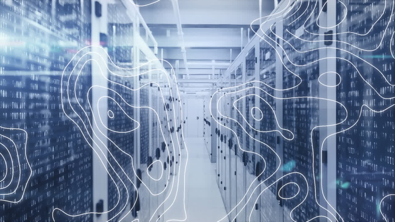 Animation of shapes and light spots over server room