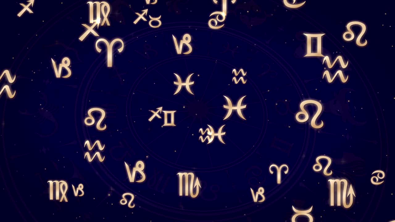 fondo abstracto con signos del zodiaco y rueda del horóscopo