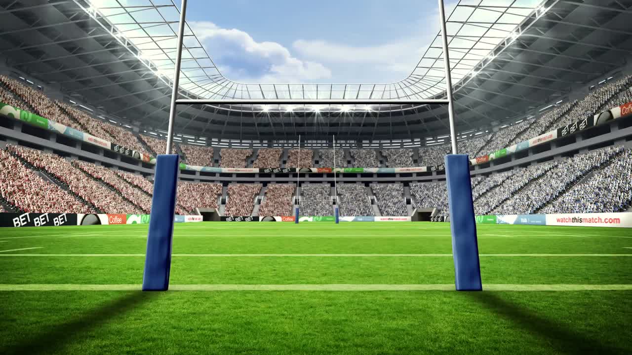 vista de un estadio de rugby con tiempo soleado