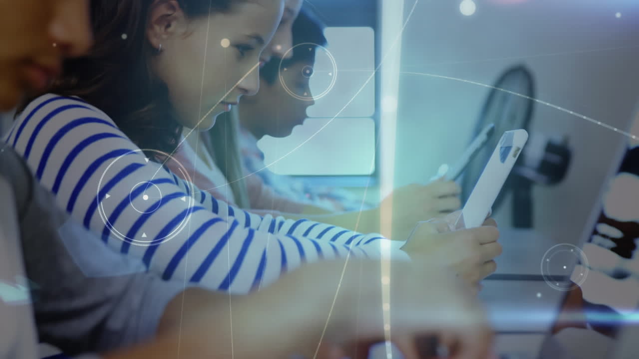 animación de la red de conexiones con iconos sobre los estudiantes en la escuela