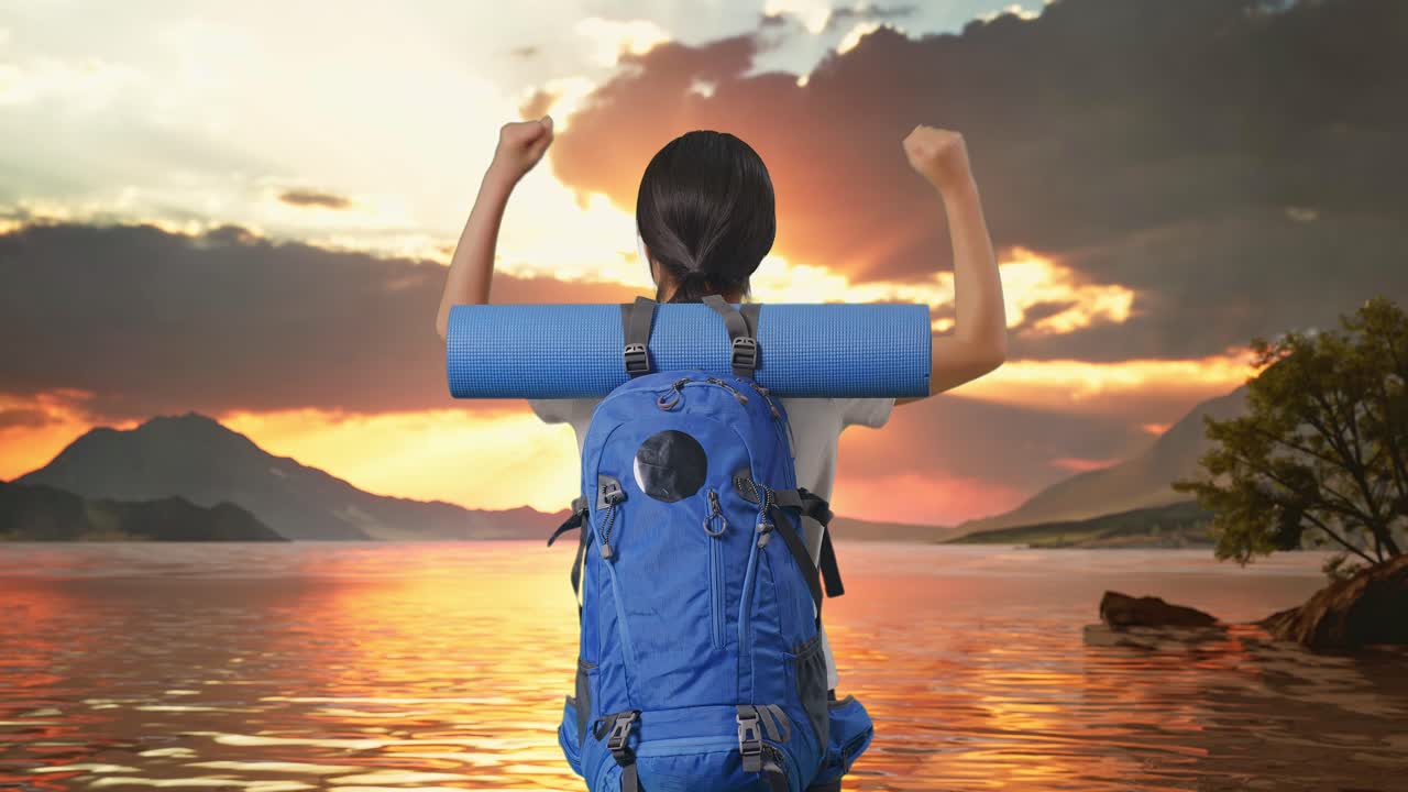 Woman enjoying a sunset hike