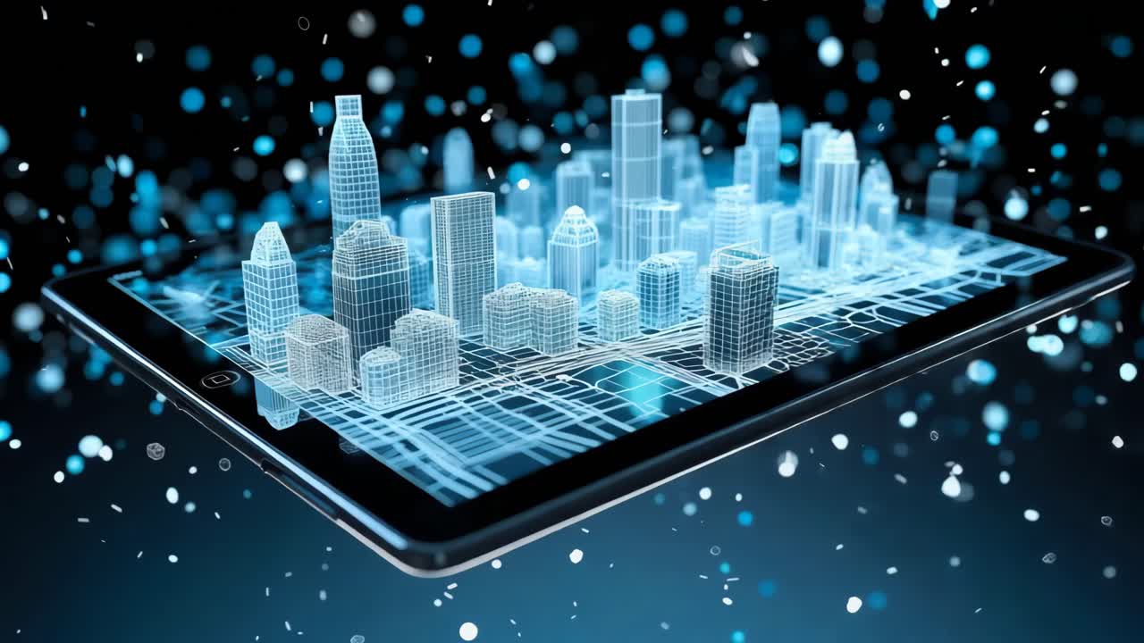 태블릿에 있는 디지털 도시 지도