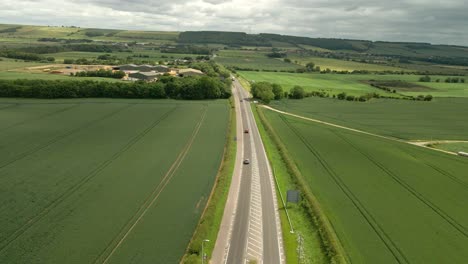 aerial-shot-of-English-road-in-rural-English-countryside