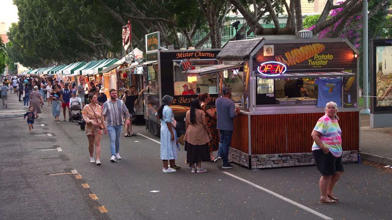Night Market Street Food Scene with Crowds of People