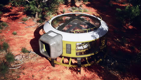 futuristic dome habitat in a red desert landscape