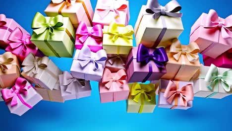 pile of colorful gift boxes with ribbons
