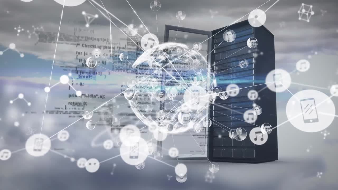 지구와 서버에서 데이터 처리의 애니메이션