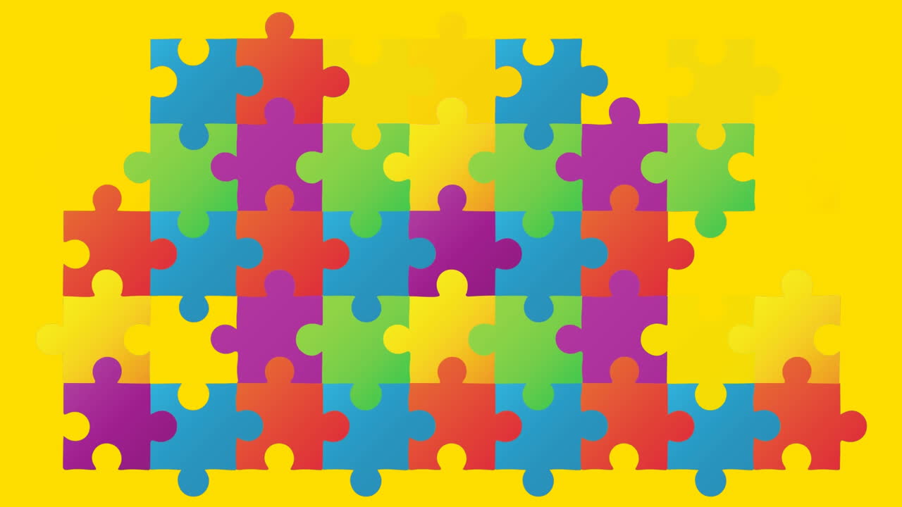 rompecabezas que forman un rectángulo contra un fondo amarillo