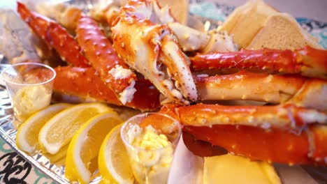 red king crab legs with fresh lemon slices