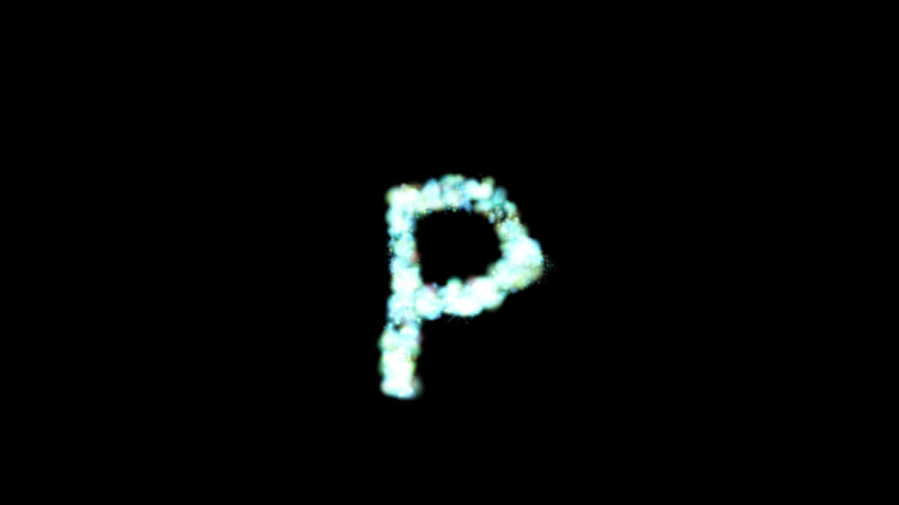 Lettre Q en particules bleues lumineuses sur fond transparent