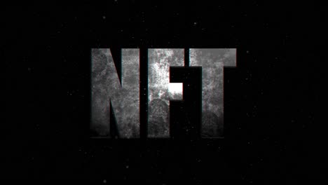 animation of nft text with glowing light on black background