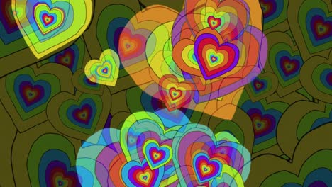 animación de corazones de arco iris sobre el fondo de corazones de arco iris