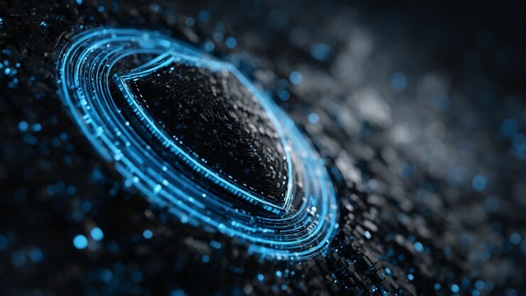 A Stunning Visualization of Digital Protection Symbolized by a Shield Surrounded by a Sea of Glowing Particles, Representing Modern Cybersecurity Concepts