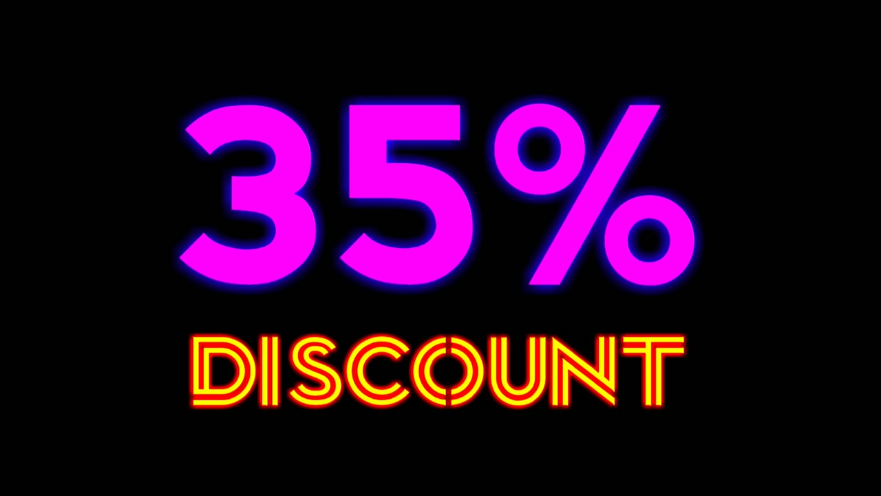 Neon light text 35 percent Discount on black background black friday,big sale event for shop,retail, resort,bar display promotion business concept