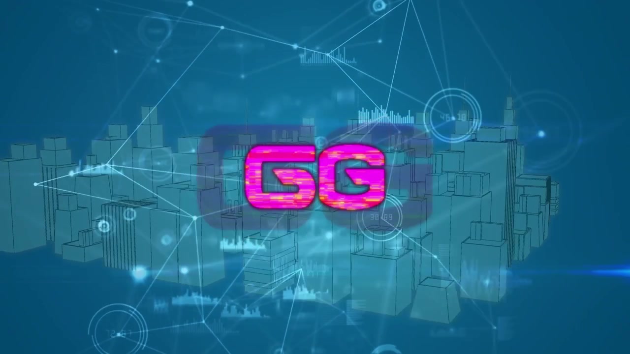 Animazione del testo 6G su reti di connessioni.
