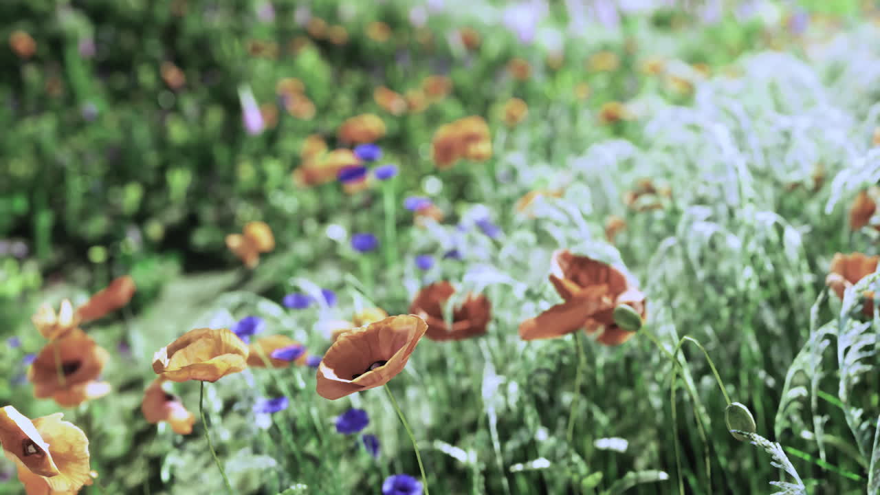 Colorful wildflowers bloom in a vibrant spring meadow during the day