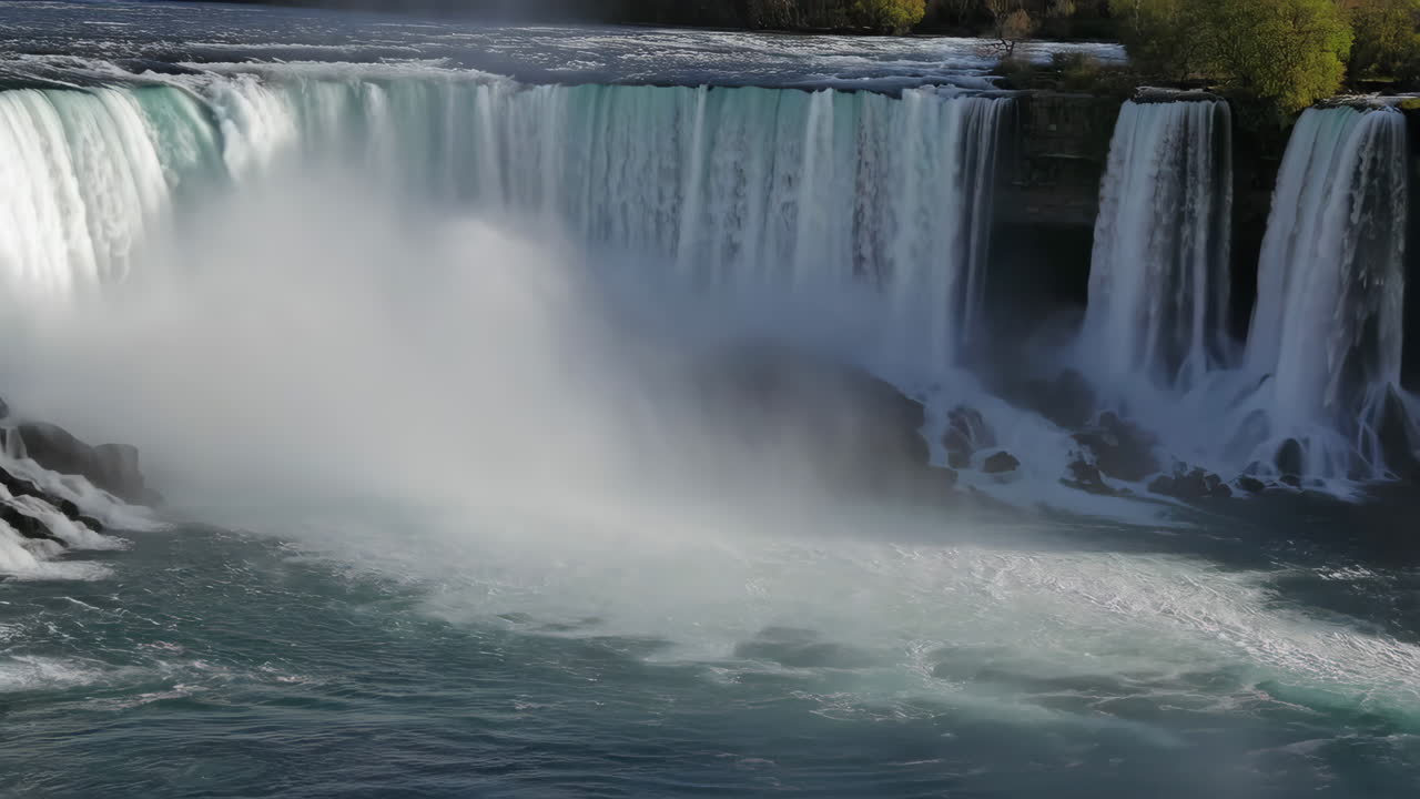 A majestic waterfall with a powerful flow and mist