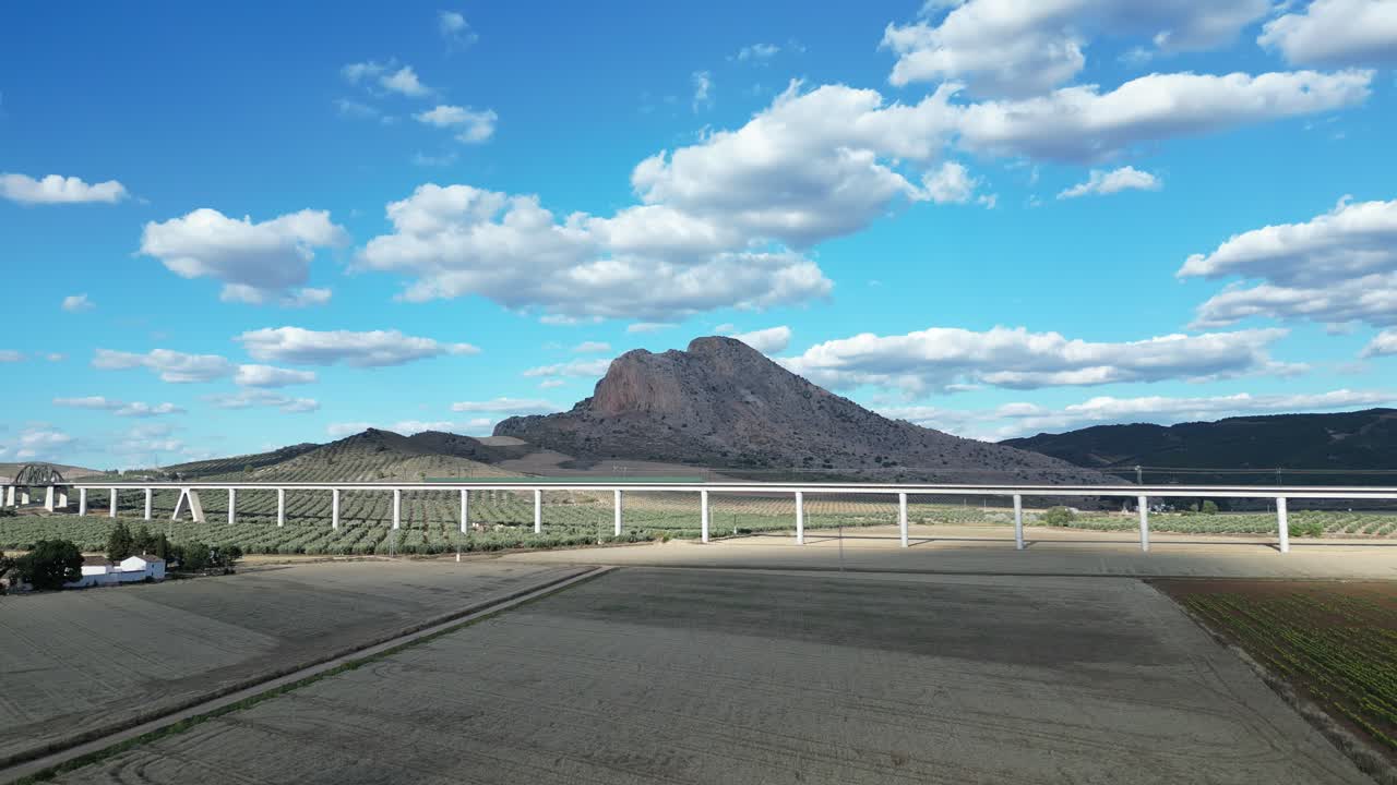 Video with a drone flying over a famous mountain in the south of Andalusia in the Malaga city of Antequera, called the Peña de los enamorados