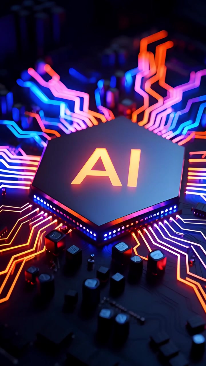 Sfondo Tecnologico Futuristico con Scheda Madre e Chip AI 4K