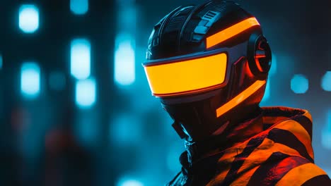 cyberpunk character with futuristic helmet