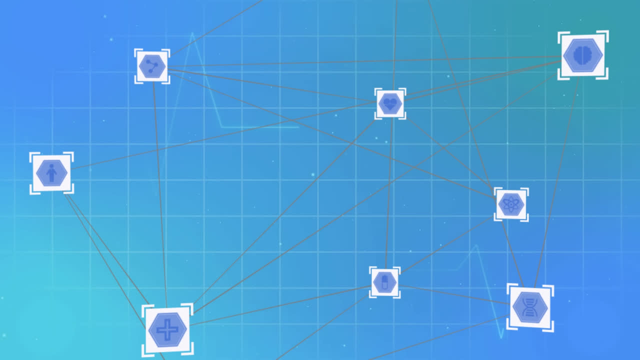 파란색 배경에 의료 아이콘을 가진 심장 사진의 애니메이션