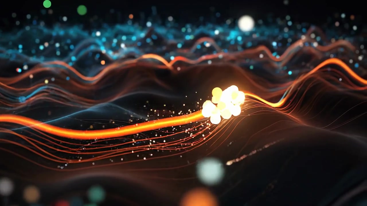 Abstract Digital Data Flow with Glowing Lines and Particles