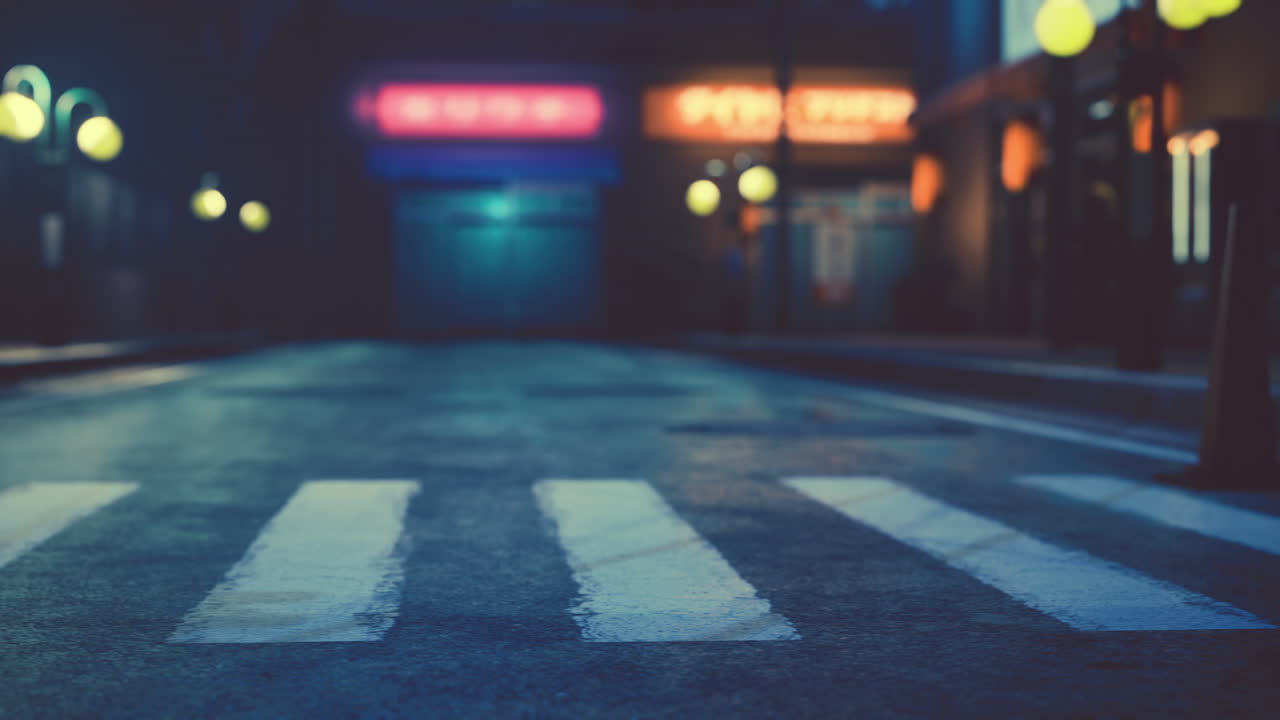 네온 조명 을 가진 일본 도시 의 야간 장면