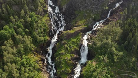 latefossen is one of the most visited waterfalls in norway and is located near skare and odda in the region hordaland, norway. consists of two separate streams flowing down from the lake lotevatnet.