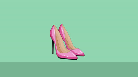 animation of pink high heels icon on green black background
