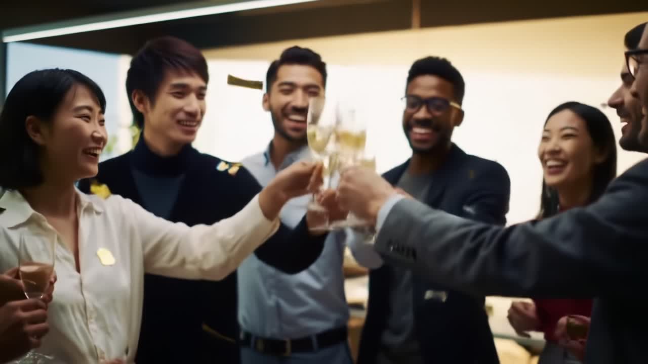Friends Celebrate Together With Champagne During Joyful Gathering at an Indoor Event