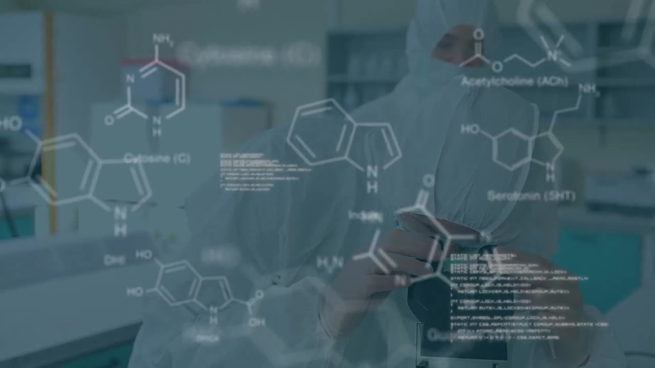 백인 여성과 남성 실험실 노동자에 대한 과학적 데이터의 애니메이션