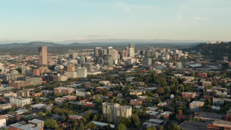 aerial shot towards downtown portland