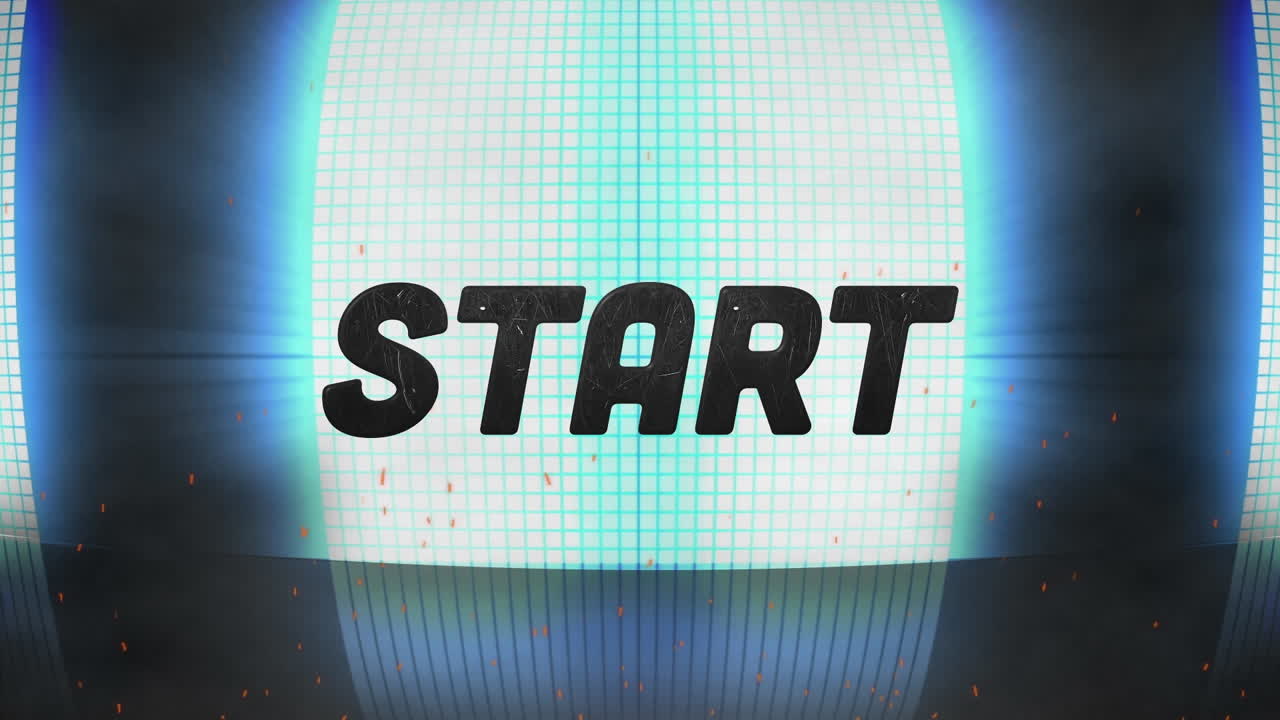 animación del texto de inicio sobre la pantalla brillante.