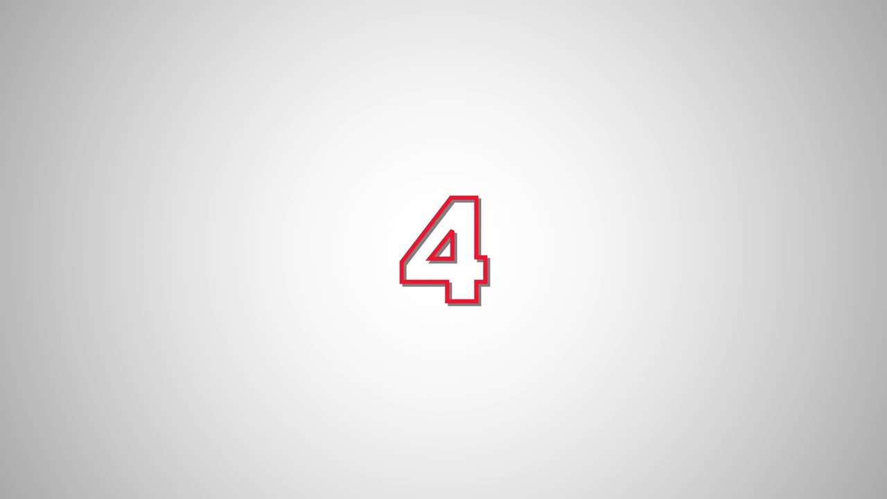 02 números de cuenta atrás de texto rojo plano de 10 a 0 en fondo negro blanco