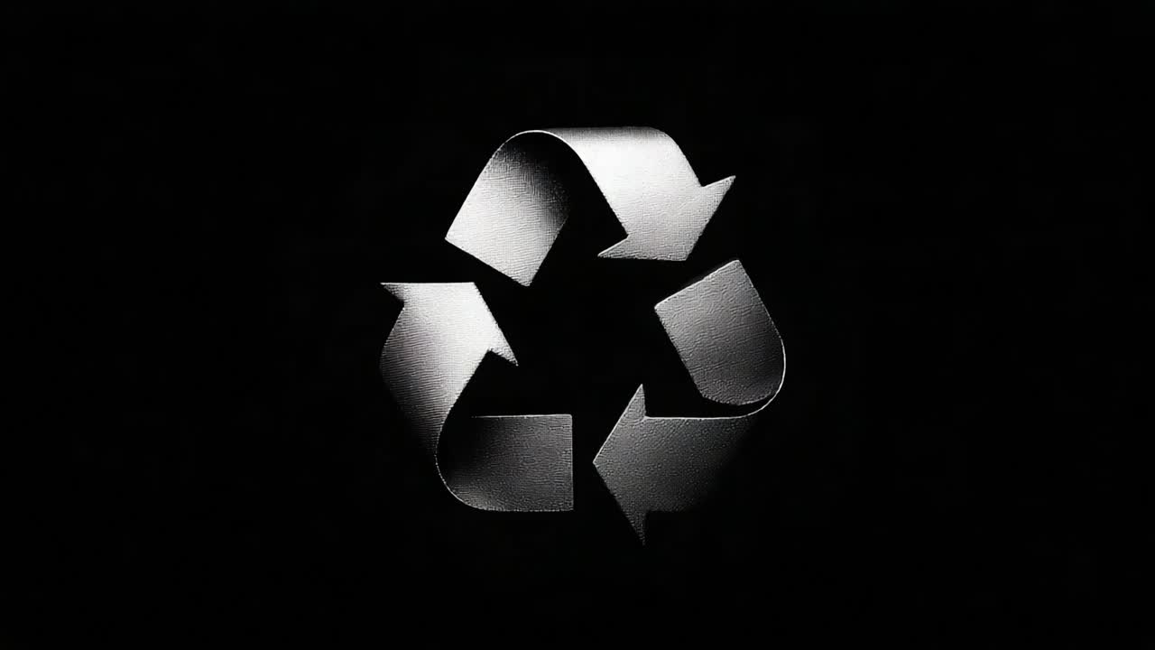 A Striking Representation of Sustainability: The Iconic Recycle Symbol Artistically Rendered in a Bold Black and White Format, Emphasizing Environmental Consciousness