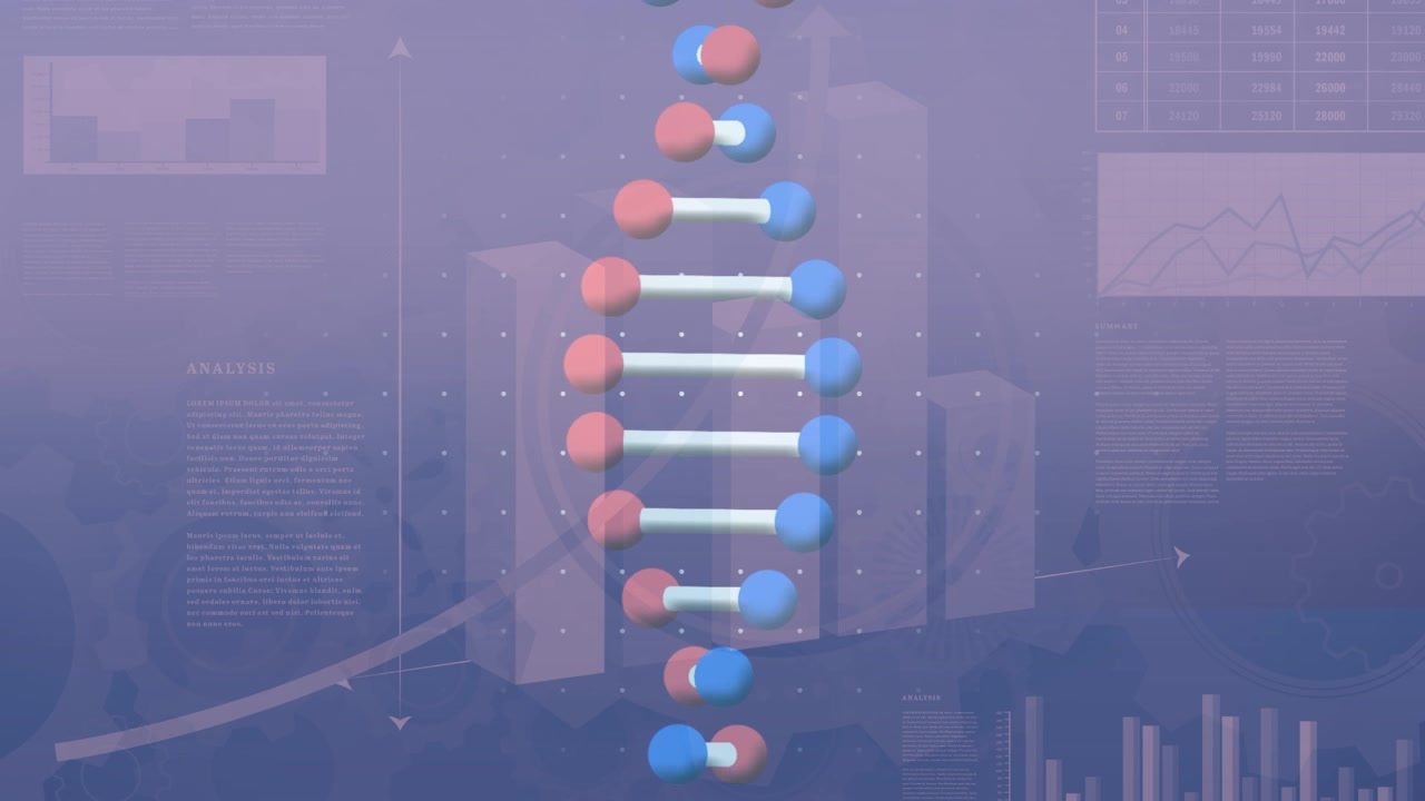 Animation of dna strand spinning over data processing