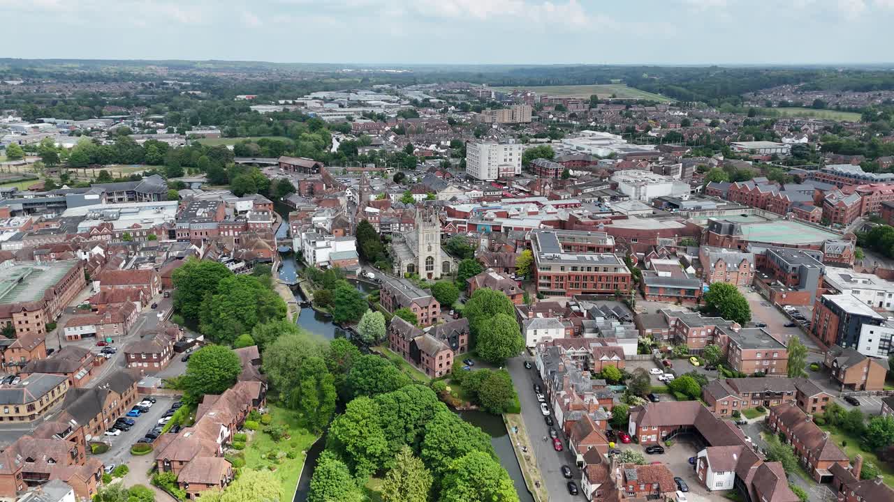 Newbury Berkshire town centre UK drone,aerial high angle
