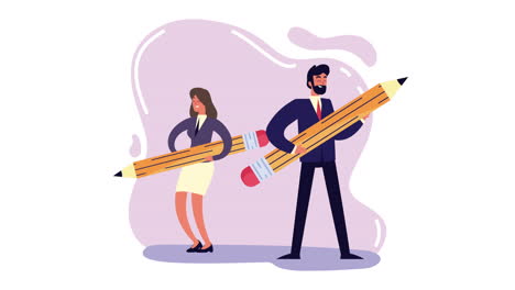 elegant business couple with pencils animation