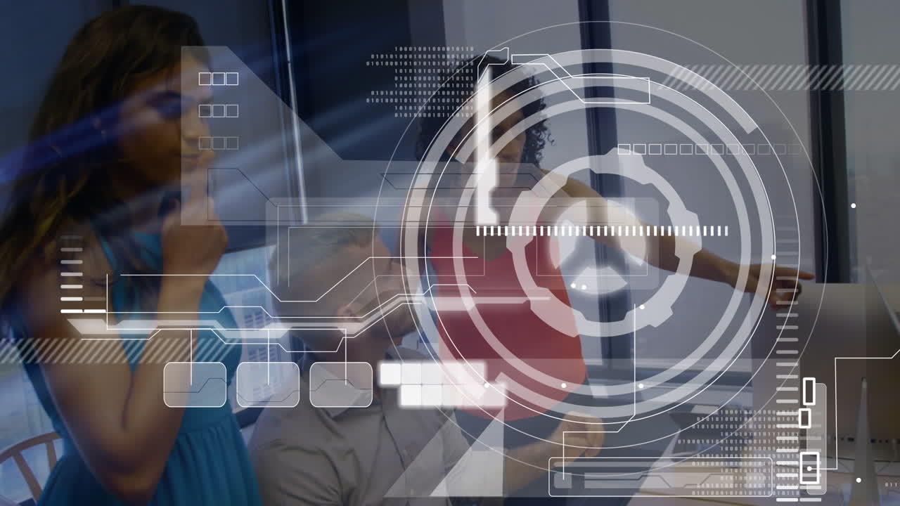 animación de escaneo de alcance sobre diversas personas de negocios en la oficina