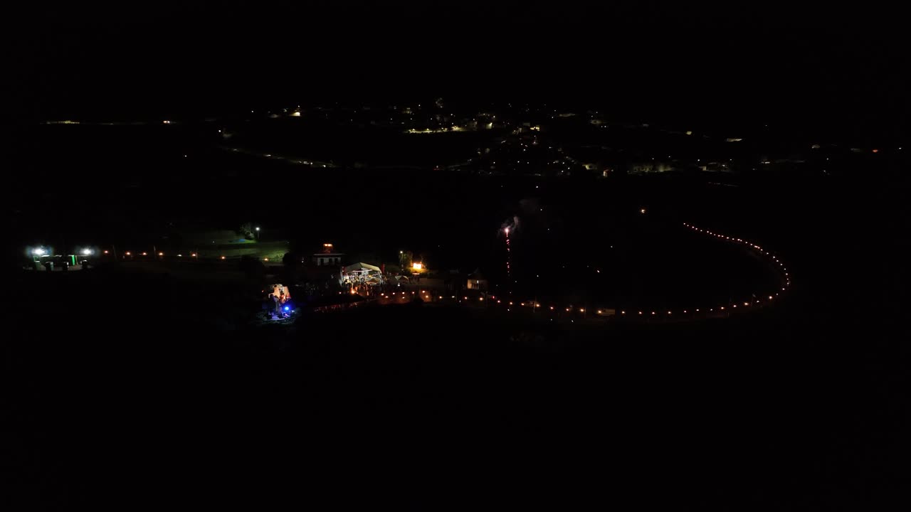 Impressive fireworks display on São Miguel island, night aerial view