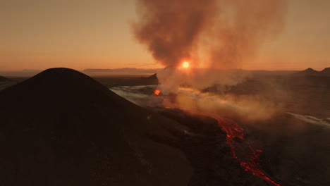 erupción volcánica al atardecer