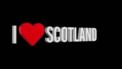 I love Scotland. Text and heart 3d. Alpha channel
