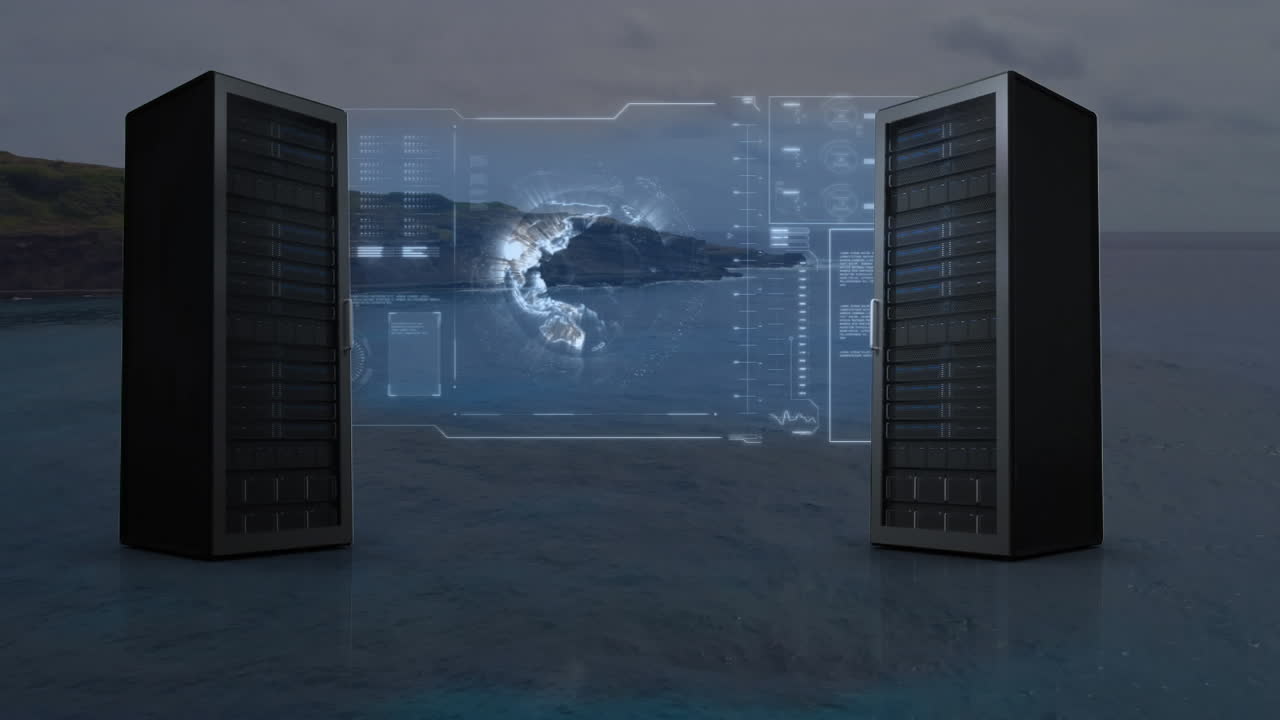 Animation af dataoverførsel og netværk af forbindelser over kystlinje