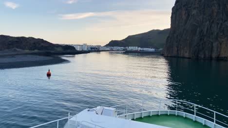 arriving at the port of vestmannaeyjahofn with a ferry in iceland