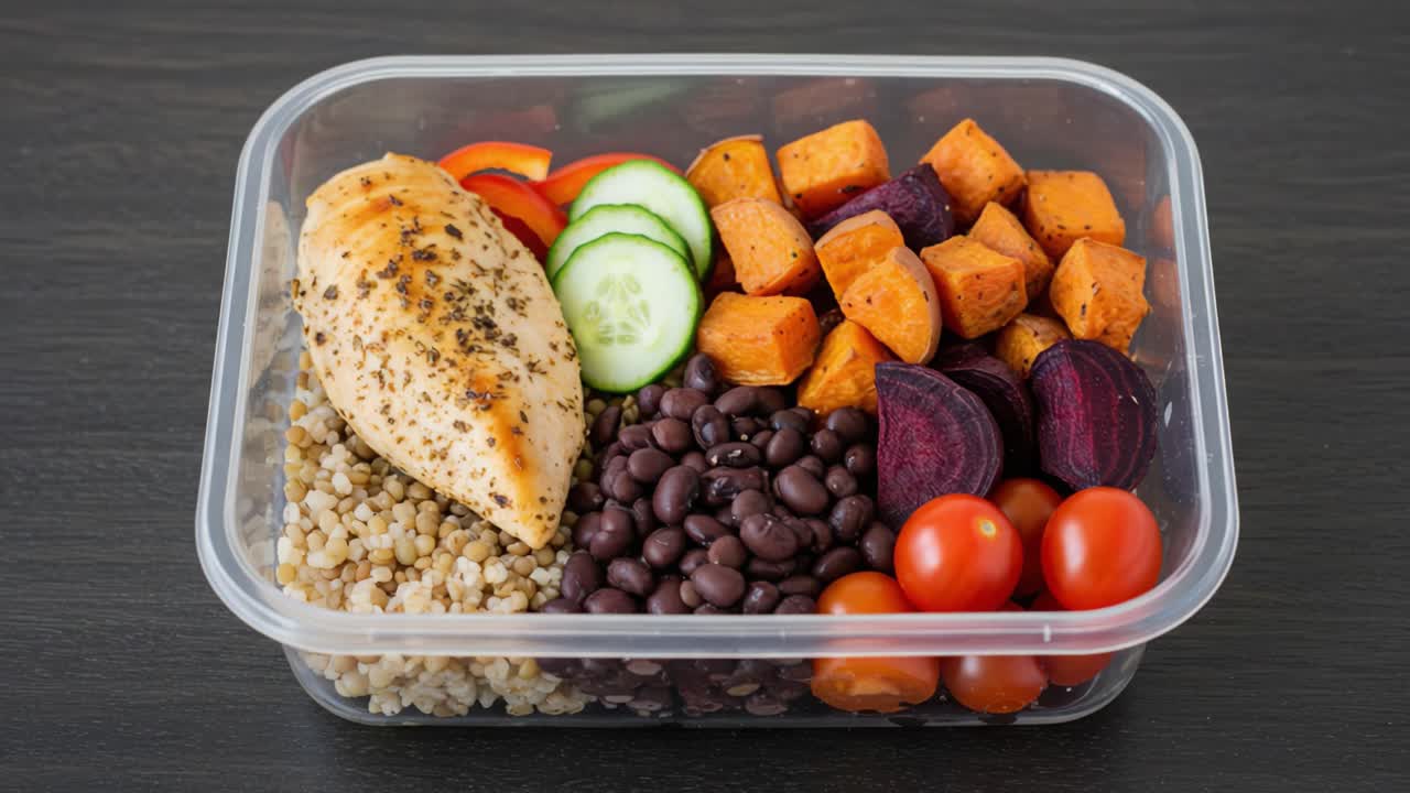 Healthy Meal Prep Box Featuring Grilled Chicken Breast, Colorful Vegetables, and Nutrient-Dense Whole Grains for Balanced Nutrition and Delicious Flavor