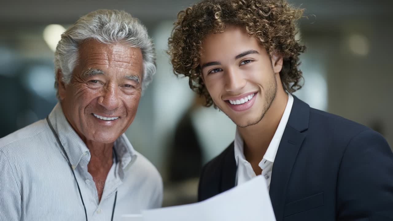 Two Individuals Sharing a Joyful Moment While Posing for the Camera, Illustrating Friendship, Collaboration, and the Energy of Generational Connections in a Professional Setting