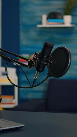 vertical video: station for recording and speaking during podcast